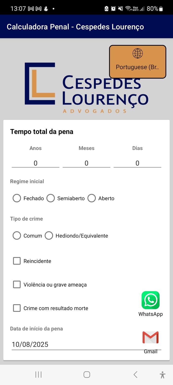 Tela Inicial - Calculadora Penal