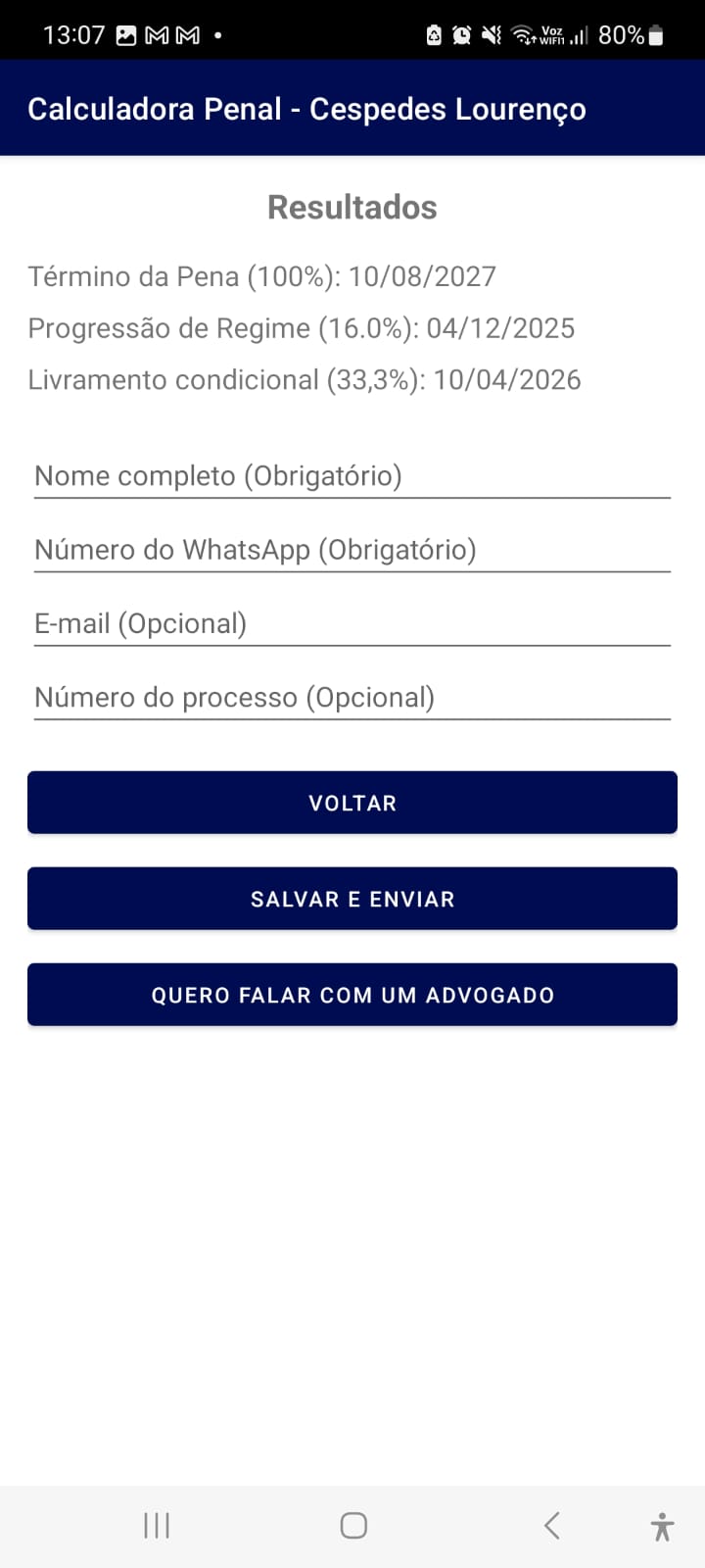 Tela Resultados - Calculadora Penal